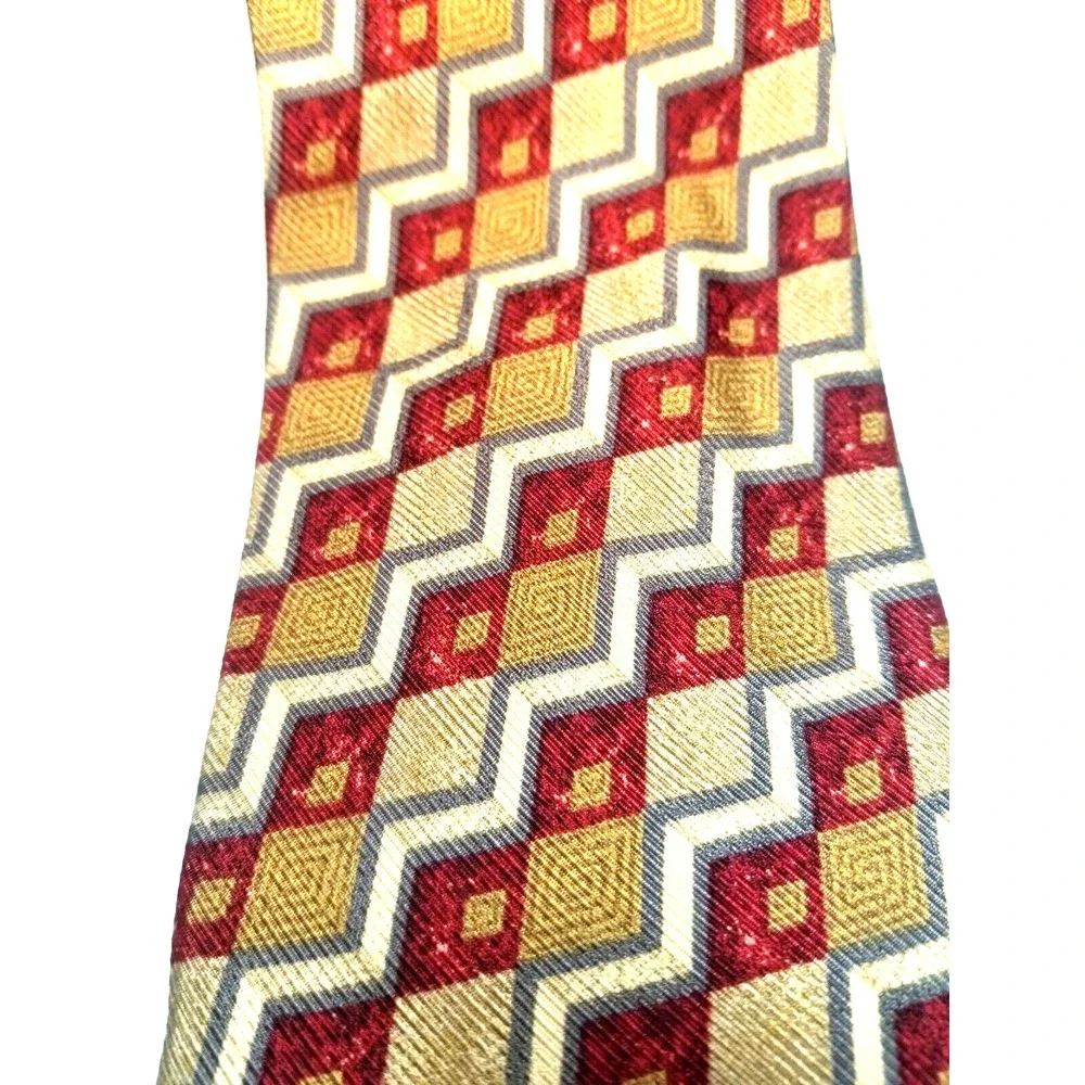 Ermenegildo Zegna Silk REPP Geometric Exclusive Design‎ Tan Brick Gray Tie